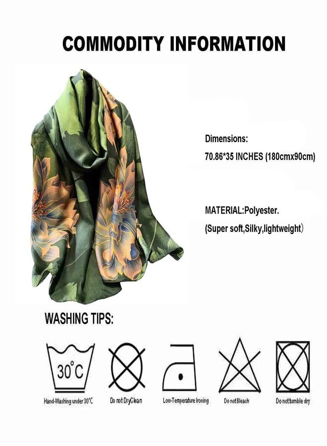 Acotavie Scarfs for Women Dressy Fashion Scarves Long Floral Pattern Scarf Lightweight Sunscreen Shawls (C001 Green) - Image 3